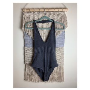 Ribbed Washed Grey Bodysuit Medium